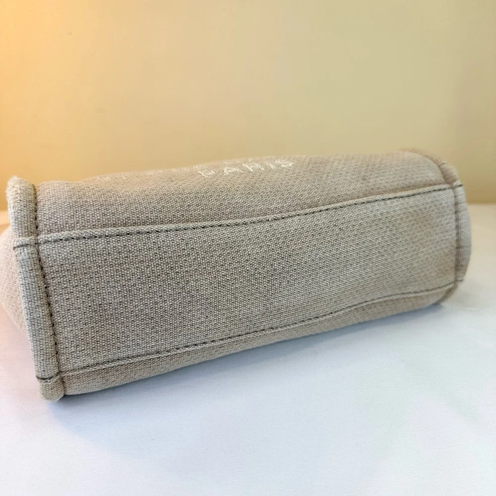 CHANEL CC Deauville Tan Canvas Small Tote SHW White Lettering COA - Picture 13 of 16